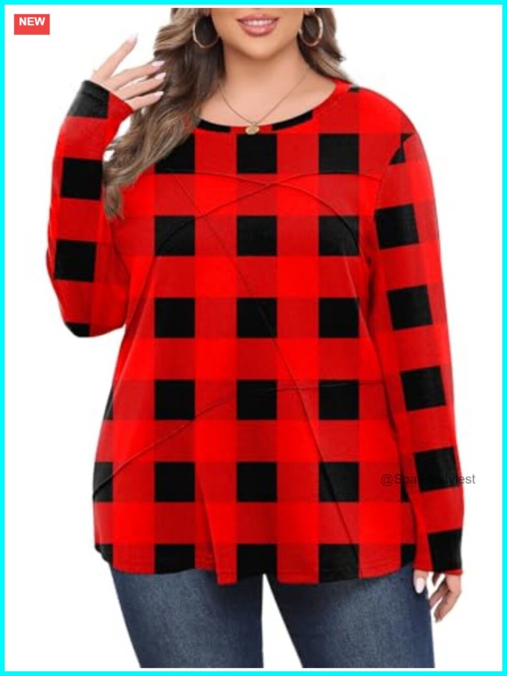 Plus Size Long Sleeve Tunic Top Pleated Round Neck Loose Casual Blouse